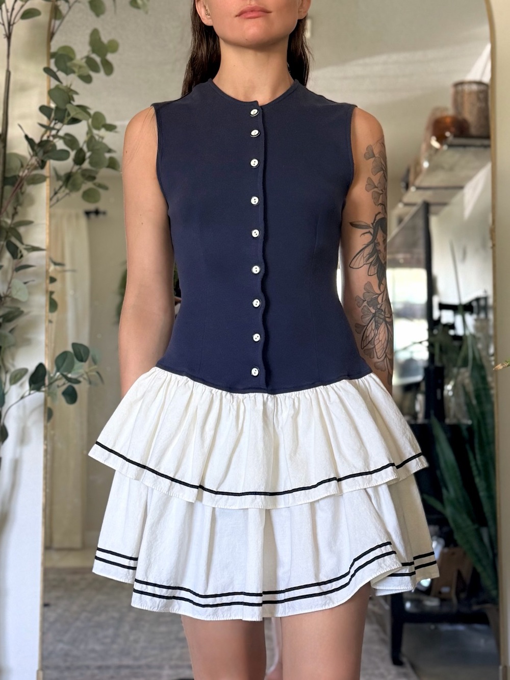 Vintage Y2K Byer Too! Navy Sailor Tiered Mini Dress Size 7